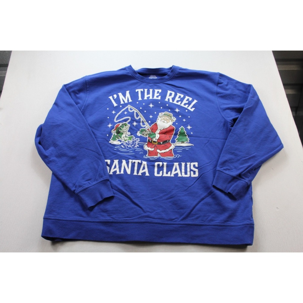 Bass Pro Shop Men Blue Sweater Crew Neck Pullover Long Sleeve Christmas Size 3XL
